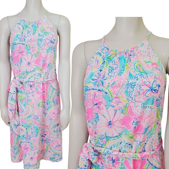 Lilly Pulitzer Dresses & Skirts - Lilly Pulitzer Mabry Midi Dress Small Halter Multi Flock Full of Fun Lightweight